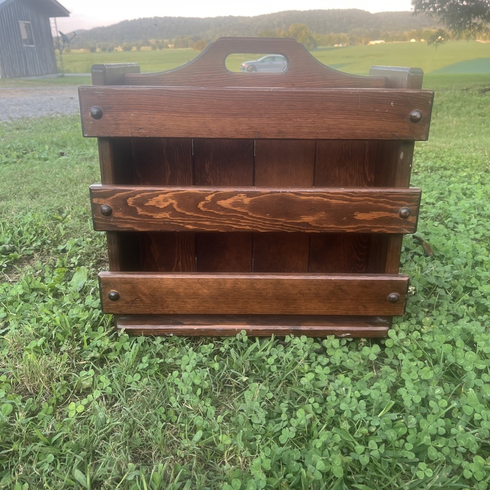 Mid Century Old Tavern Stained Pine Magazine Rack Stand Vintage MCM